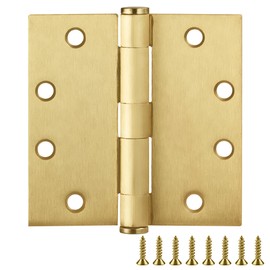 Door Hinges for Interior Doors 12-Pack 4.5-inch x 4.5-inch – Square Steel Door Hinge – Satin Brass – Fits Standard Doors – Design House 189878