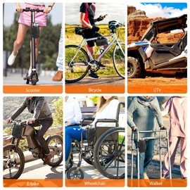 Scooter Cup Holder for 8-32oz Bottles, Wheelchair Walker Water Bottle Holder for UTV Roll Bar Bike e-Bike Golf Cart and Boat, Drink Holder with Net Pockets and Hook and Loop Straps