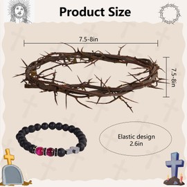 Jesus Crown of Thorns,Corona De Espinas De Jesus with Cross Bracelet,Crown of Thorns Wreath for Easter Tree Decorations or Wall Decor,Christian Easter Basket Stuffers Gifts for Women/Men/Boys/Girls