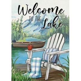 Covido Welcome To The Lake Adirondack Chair Decorative Garden Flag, Spring Summer Lakehouse Boat Yard Outside Decorations, Seasonal Burlap Outdoor Small Home Decor Double Sided 12 x 18