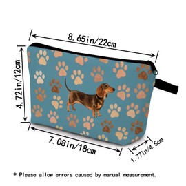 YULUENZE Blue Dachshund Paw Makeup Bag Cute Small Organizer Bag with Zipper Blue Dachshund Paw Cosmetic Bag Aesthetic Birthday Present for Dog Lovers Women Friends