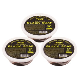 Taha African Black Soap Tub, Organic & 100% Natural, Soothing & Moisturizing, Healthy Cleansing – Great for Blemishes, Acne, Dry Scalp, and More, Natural Scent, 8 Oz (A. Natural, Pack of 3)