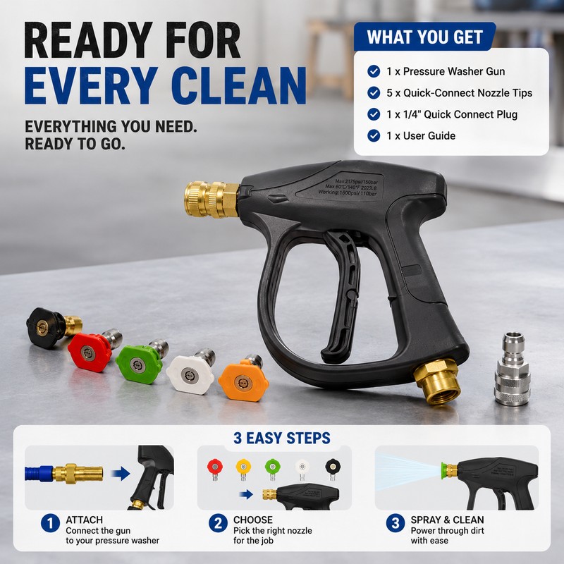 2175 PSI Pressure Washer Gun for Car Cleaning – Short