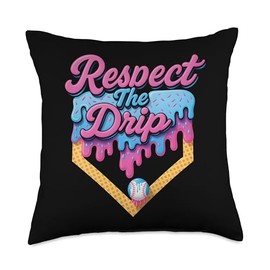 Baseball Drip Boys Home Plate Ice Cream Respect The Drip Throw Pillow
