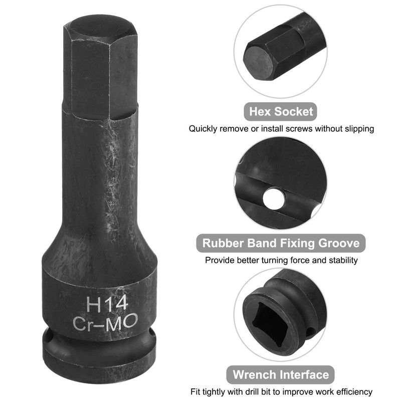 sourcing map 2pcs H14 (14mm) Hex Impact Bit Socket 1/2"