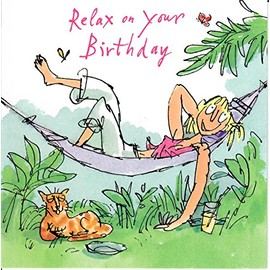 Woodmansterne Birthday Card (5944) - Quentin Blake - Lady in Hammock