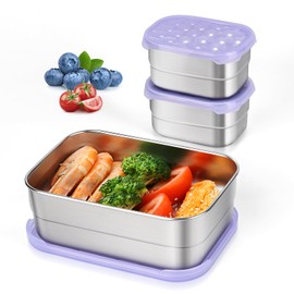 Tanjiae Stainless Steel Lunch Containers for Kids | Leak Proof BPA Free Snack Containers with 100% Pure Silicone Lids - Perfect Metal Food Containers with Lids for School and Daycare (25oz+8oz*2)