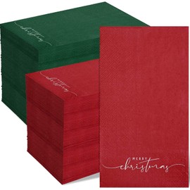 100Pcs Christmas Guest Paper Napkins Red Green Merry Christmas Disposable Hand Towels for Winter Holidays Xmas Party for Bathroom Kitchen Dinner Luncheon Tableware Supplies
