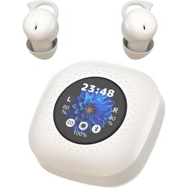 Bluripp Sleepals Touch Wireless Sleep Earbuds with Smart Charging Case, Noise Reducing Headphones for Side Sleepers, Touch Screen Display (White)