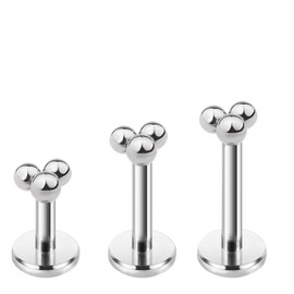 SQKXKLCZ 3pcs G23 Titanium 16G 6mm 8mm 10mm Press Fit Threadless Push Pop Trinity Ball Top Flat Back Piercing Lip Stud Earring Labret Monroe Lip Ring/Tragus/Cartilage Earring Stud
