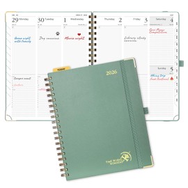 POPRUN 2026 Weekly Planner, Large (25.5 x 20.5 cm), Spiral Bound, Hardcover, Weekly Planner, 25 with Large Writing Space, Monthly Tabs, 100gsm Paper (Midnight Green) TJ-26-WEHB5-MGN