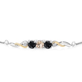 2-Tone Infinity Tennis Bracelet For Women | Gemstone Birthstone Black Sapphire and Accent Lab Grown Diamond | 925 Silver and 10K Yellow Gold | Round 5MM and 1.3MM | Fully Adjustable Up to 9 Inch