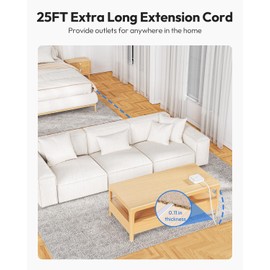 NTONPOWER Extension Cord 25 FT, 1080J Surge Protector Power Strip, Extra Long Extension Cord with 8 Widely Outlets 3 USB Ports, Flat Extension Cord with Multiple Outlets, Outlet Extender for Home