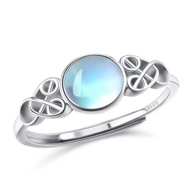 SAILIMUE 925 Sterling Silver Moonstone Ring for Women Celtic Knot Rings 18K White Gold Plated Moonstone Adjustable Rings