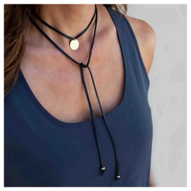 Cimenexe Gothic Layered Leather Choker Necklace Coin Pendant Necklace Choker Black Leather Cord Necklace Punk Suede Cord Necklace Choker Long Bead Drop Necklace Jewelry for Women and Girls