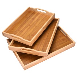 Prosumers Choice 3-Piece Set Bamboo Serving Trays with Handles - With Sizes, 1xS (38.1x25.4x4.9cm), 1xM (40.6x28.0x4.9cm), 1xL (43.2x30.5x4.9cm) - Bamboo Trays for Food-Serving - Wooden Trays for Food