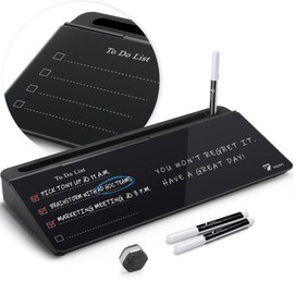 TOWON Black Desktop Whiteboard with todo List Templates, White Board Dry Erase Small for Desk, Glass Reminder Memo Notepad to-do List Dry Erase with Storage, Lined & Free Section, 16x7 Inches