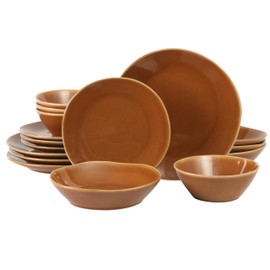 Bloomhouse - Two Time Oprah's Favorite Things Winner - Montecito Breeze 16 Piece (Service for 4) Double Plates and Bowls Stoneware Reactive Glaze Dinnerware Set - Terracotta Canyon