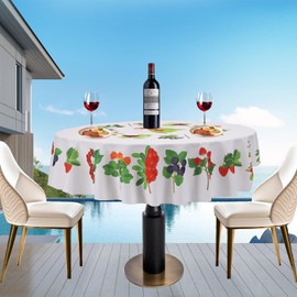 Round 150 cm Tablecloth with Fruit Spring and Summer Flower Pattern, Rustic Vintage Farm, Polyester Cover, Decoration, Holiday, Indoor and Outdoor, Kitchen, Dining Room, Party, Home Decoration