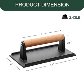 Quantfire Burger Press 2 Pack, Smash Burger Press for Blackstone Griddle, Heavy Duty Cast Iron Rectangular 8x4In Bacon Grill Press with Wood Handle, BBQ Accessories for Griddle, Outdoor Grill, Panini,