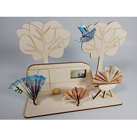 Geldgeschenk f√ºr Wohnanh√§nger, Wohnwagen, Camping, steckbar, aus Sperrholz