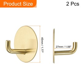 HARFINGTON 2pcs Self Adhesive Hook Waterproof Stainless Steel Loofah Robe Towel Wall Hooks Adhesive Wall Hangers Without Drill for Bathroom Kitchen Washroom Home, Gold