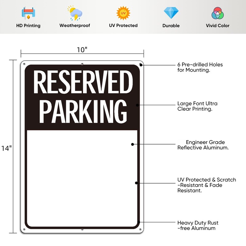 (2 Pack) Blank Reserved Parking Sign, Write-On Sign, 14x10 Inches