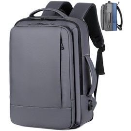 ORILOOSEN 17/15.6" Business laptop backpack, PU laptop backpack, Travel laptop backpack,carry on backpack, Expandable laptop backpack Men,college backpack (01#Standard, Grey)