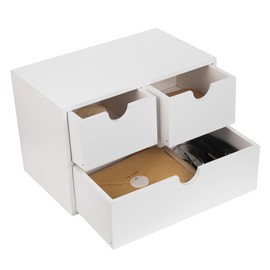 Rustic Distressed white 3-Tier Wood Desk Organizer with 3 Drawers Mini Storage Shelf For Desk, Toiletries Vanity Office Supplies (white)