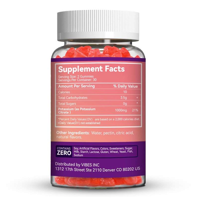 Potassium Gummies,Chewable Potassium Supplement 1000mg for Adults, Support Leg Cramps