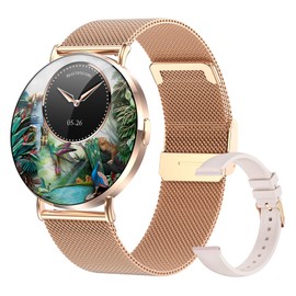 Welfit Smart Watch for Women (2 Straps),1.32-inch AMOLED Ultra Clear Screen Fitness Tracker with SpO2/heart Rate/Sleep Tracking, Suitable for iOS/Android System Waterproof smartwatch(Gold)