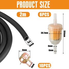 Benzinschlauch, Benzinfilter 6mm, 6 Kraftstofffilter 6mm, 2 Meter Benzinschlauch, 10 Schlauchschellen, Für Rasenmäher, Auto, Motorrad, Lkw, Benzin Kraftstofffilter Kraftstofffilter Für Auto Motorrad