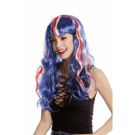 WIG ME UP - 90923 Women's Wig UK England Union Jack Long Wavy Blue White Red