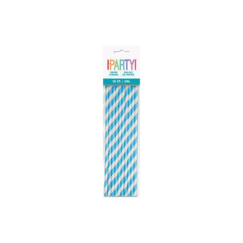 Powder Blue Striped Paper Straws, (10 Count) - Eye-Catching &