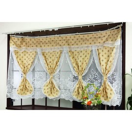 Katenya Outlet Bay Window Curtain 4 Row Separates Double Layer Lace Type [Freedom] Width 78.7 inches (200 cm) Length 41.3 inches (105 cm) (Beige)