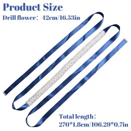 URROMA Wedding Bridal Belt, 1 Piece Navy-blue Pearl Rhinestone Belt Bridesmaid Gown Sash for Women Dress Matching Accessories, 2.7m