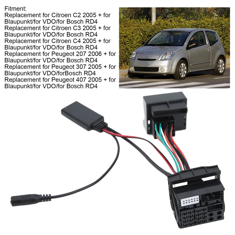 Bluetooth 5.0 AUX IN Audio Cable Adapter with Microphone Replacement