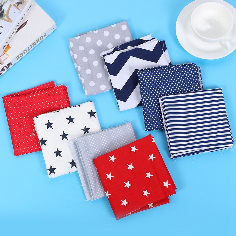 50x50cm 8Pcs Dot Star Stripe Print Pattern Cotton Cloth Fabric