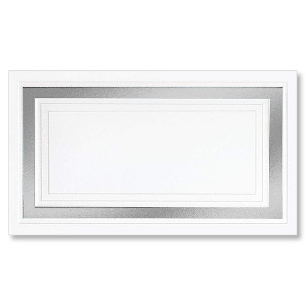 White 65lb Cover Stock Place Cards, Silver Foil Border, Micro-Perforated,