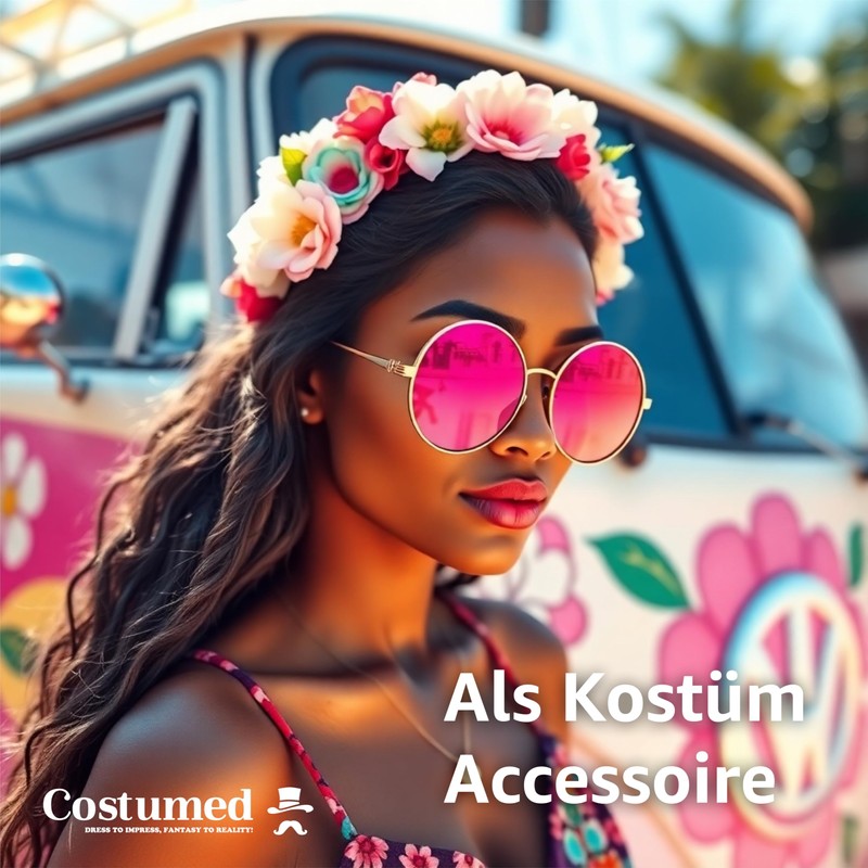 Costumed Hippie Glasses - Round Pink Sunglasses as 70s &