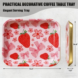 Metal Jewelry Trays Large Cute Decorative Tray, Serving Trays Ideal for Home Storage or on The Go,for Home Decor, Coffee Table, Tea, Snacks, Gifts - 13.4" x 10.8" (Red)
