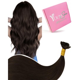YoungSee U Tip Hair Extensions Human Hair 16 Inch U Tips Human Hair Extensions Darkest Brown Utip Remy Hair Ktip #2 50s/50g