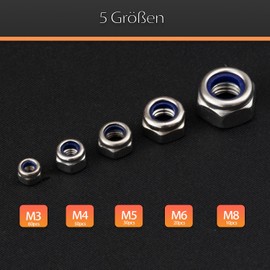 150pcs Assortment of Locking Nuts M3 M4 M5 M6 M8 Locking Nuts 304 Stainless Steel Nylon Insert Hex Lock Nuts Hex Drive