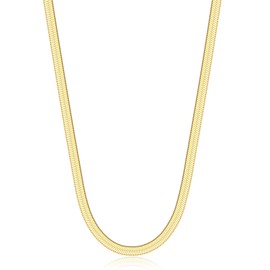 Kylie Yang Golden Herringbone Necklace 14K Gold-Plated Stainless Steel Chain, Durable, Tarnish-Resistant, Elegant Design