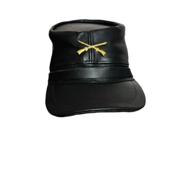 Civil WAR Real Cowhide Black Leather KEPI-HAT Adjustable Free Size Cap