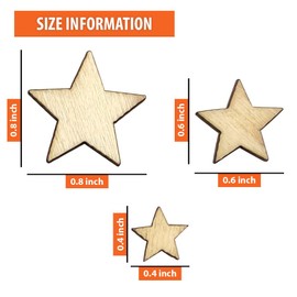 200 Pcs Mix Sizes Unfinished Wood Stars Slices Blank Natural Wooden Stars Shapes Cutouts Ornaments Tags for DIY Wedding Art Crafts Christmas Decorations