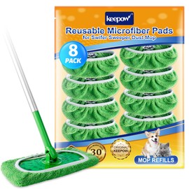 KEEPOW Reusable Mop Pads Compatible with Swiffer Sweeper Mop, Dry Sweeping Cloths for Swiffer Pads, 8 Pack Washable Microfiber Wet Mopping Cloth Refills for Surface/Hardwood Floor Cleaning