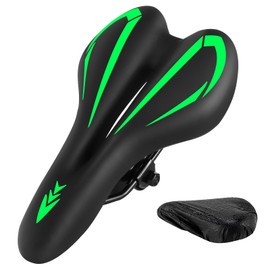 Green Comfortable Gel Bike Seat with Extra Soft Cushion Padded,Fits Most Bikes.Ergonomic Bicycle Saddle Cushion with Waterproof PU Leather for Men Women