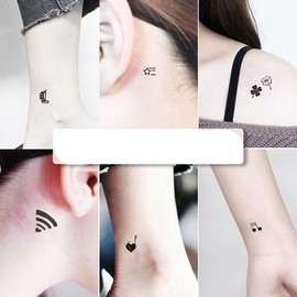 Fake Tattoos Temporary Tattoo Dark Series Small Pattern Behind The Ear Ankle Wrist Sticker Personality Waterproof Men and Women Simulation Black Small Tattoo