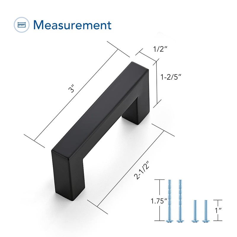 Ravinte 20 Pack Black Cabinet Pulls 2-1/2 Inch Square Kitchen